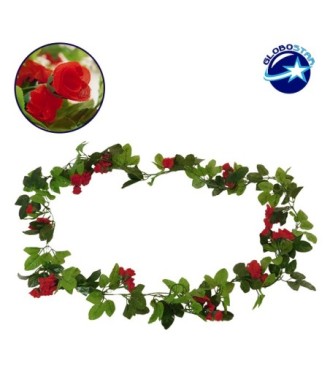 GloboStar® 09014 Τεχνητό Κρεμαστό Φυτό Διακοσμητική Γιρλάντα Μήκους 2.2 μέτρων με 33 X Μικρά Τριαντάφυλλα Κόκκινα